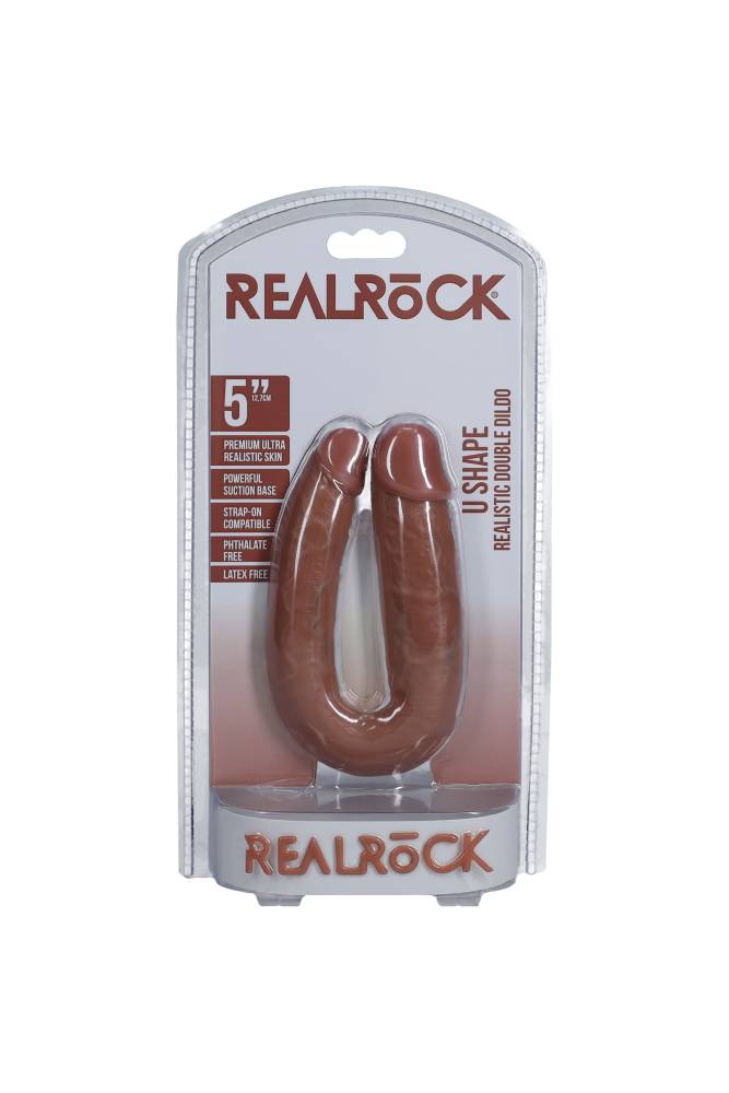 Shots Toys - RealRock - U Shaped Double Penetration Dildo - Various Sizes & Colors 5 inch Tan Sex Toy - Tophatter Daily Deals