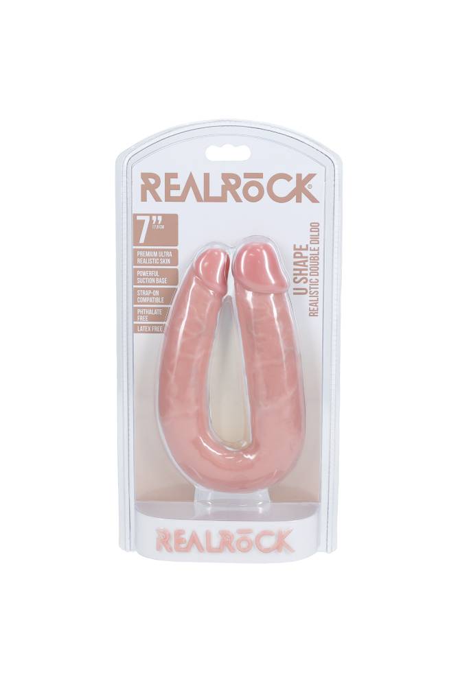 Shots Toys - RealRock - U Shaped Double Penetration Dildo - Various Sizes & Colors 7 inch Peach Sex Toy - Tophatter Daily Deals