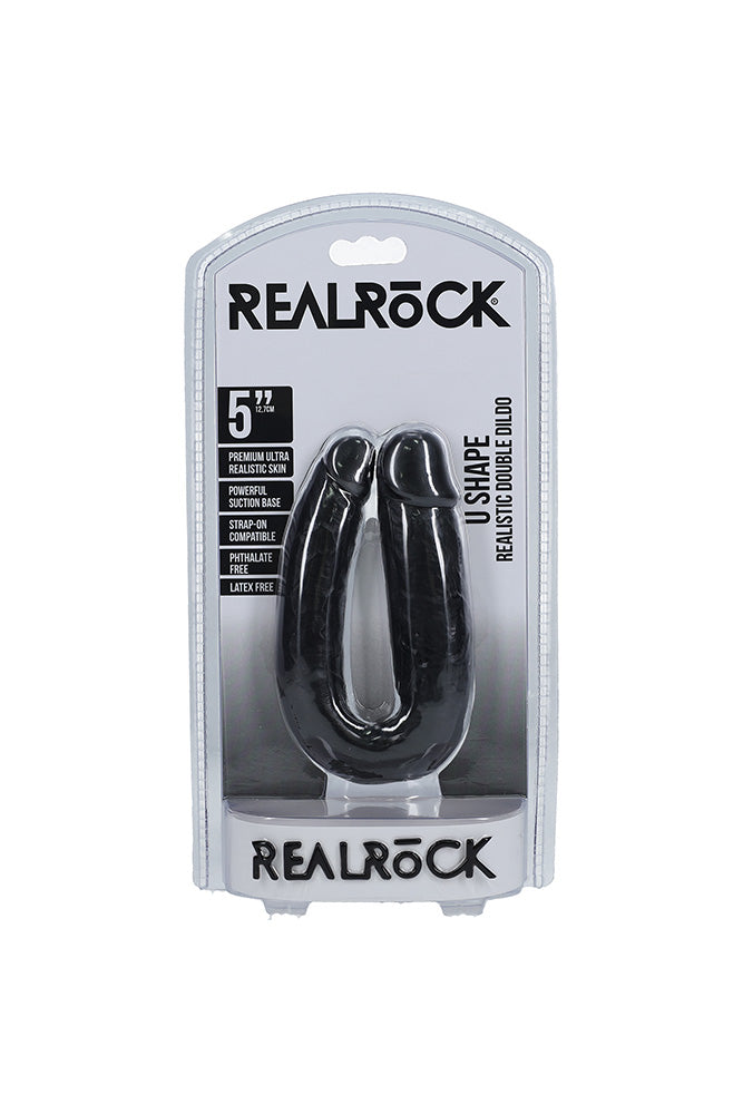 Shots Toys - RealRock - U Shaped Double Penetration Dildo - Various Sizes & Colors 5 inch Black Sex Toy - Tophatter Daily Deals