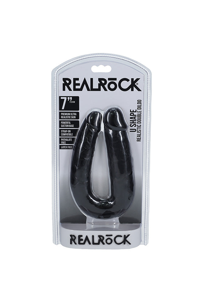 Shots Toys - RealRock - U Shaped Double Penetration Dildo - Various Sizes & Colors 7 inch Black Sex Toy - Tophatter Daily Deals