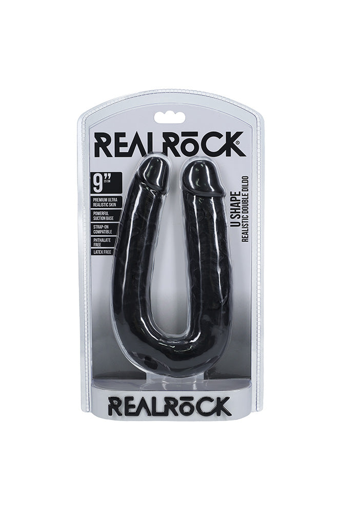 Shots Toys - RealRock - U Shaped Double Penetration Dildo - Various Sizes & Colors 9 inch Black Sex Toy - Tophatter Daily Deals