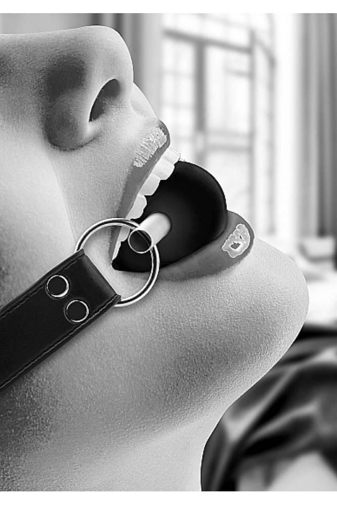 Ouch by Shots Toys - Black & White - Solid Ball Gag with Bonded Leather Straps - Black BDSM - Tophatter Daily Deals