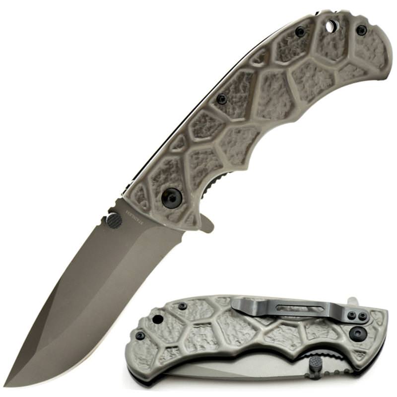 HEAVY DUTY Gunmetal Tactical Spring Assisted Open Pocket Folding Knife - Tophatter's Guns'N'Weapons Store Collectible Weapons - Tophatter Daily Deals
