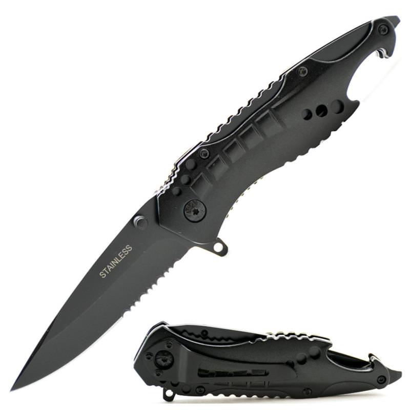 Spring Assist Black Shark Tactical Combo Edge Rescue Knife - TOPHATTER'S ARMORY DEALS Collectible Weapons - Tophatter Daily Deals