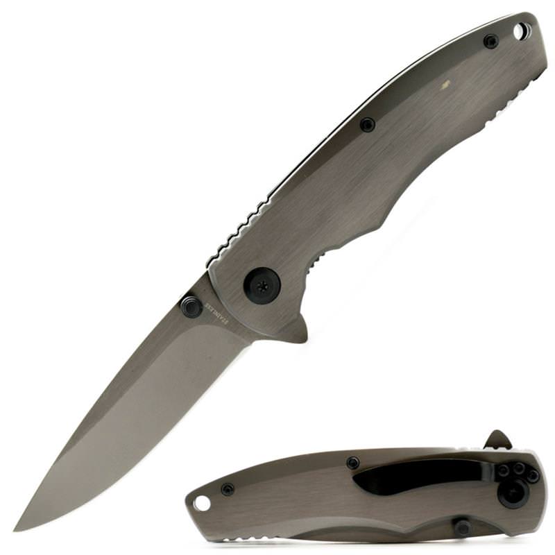 Executive Heavy Duty GunMetal Spring Assist Folding Pocket Knife Collectible Weapons - Tophatter Daily Deals