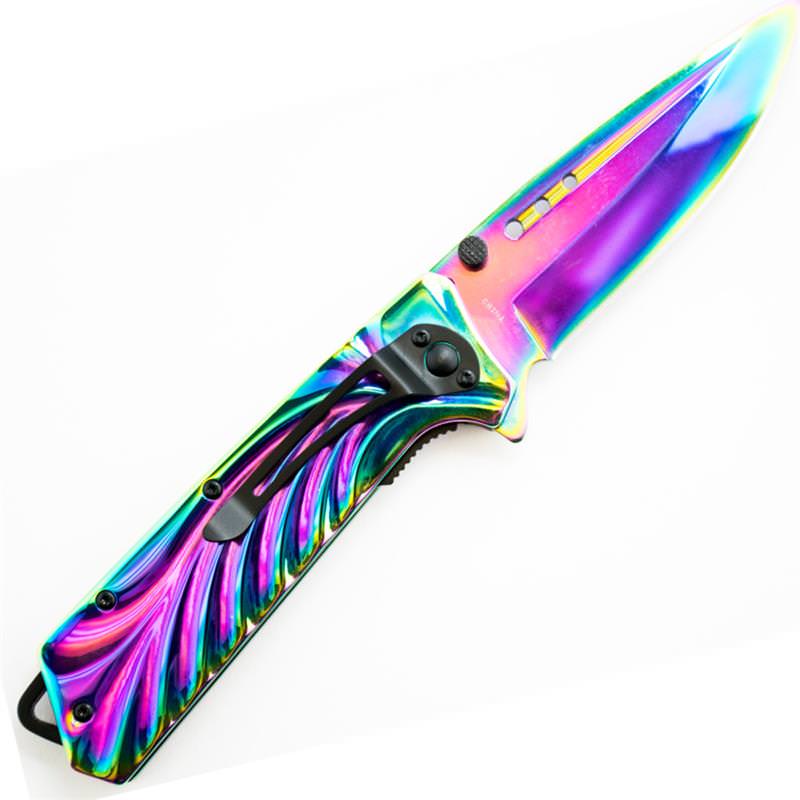 HEAVY DUTY Titanium Rainbow Combat Spring Assist DZS Pocket Knife - Tophatter's Inc. Weapons Store Online Collectible Weapons - Tophatter Daily Deals