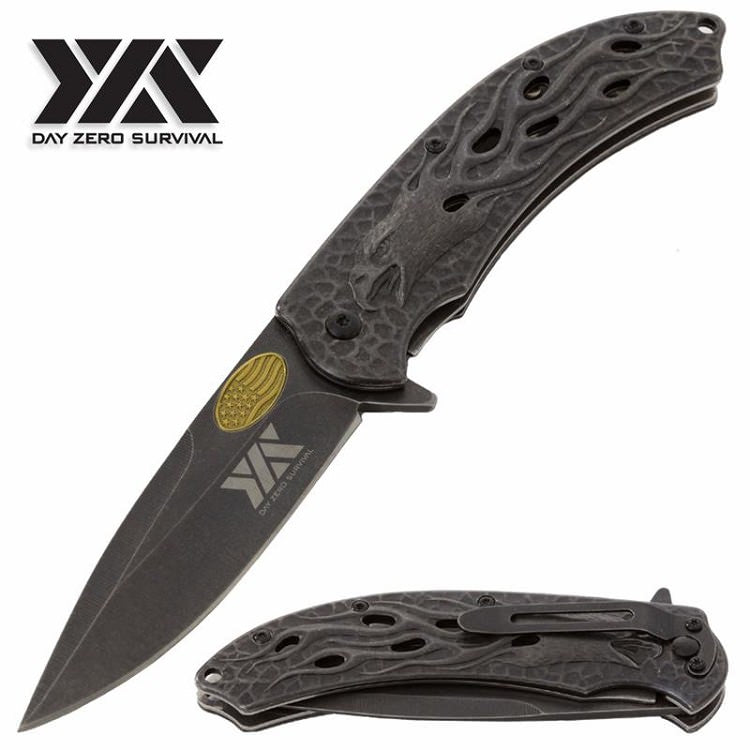 8.25" Flaming Eagle Spring Assisted Open Folding Pocket Knife Collectible Weapons - Tophatter Daily Deals