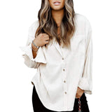 Sidefeel Women Corduroy Long Sleeve Button Down Shirt Oversized Jacket Tops Beige Women's Tops - Tophatter Daily Deals