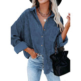 Sidefeel Women Corduroy Long Sleeve Button Down Shirt Oversized Jacket Tops Blue Women's Tops - Tophatter Daily Deals