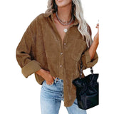 Sidefeel Women Corduroy Long Sleeve Button Down Shirt Oversized Jacket Tops Brown Women's Tops - Tophatter Daily Deals