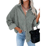 Sidefeel Women Corduroy Long Sleeve Button Down Shirt Oversized Jacket Tops Gray Women's Tops - Tophatter Daily Deals