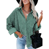 Sidefeel Women Corduroy Long Sleeve Button Down Shirt Oversized Jacket Tops Green Women's Tops - Tophatter Daily Deals
