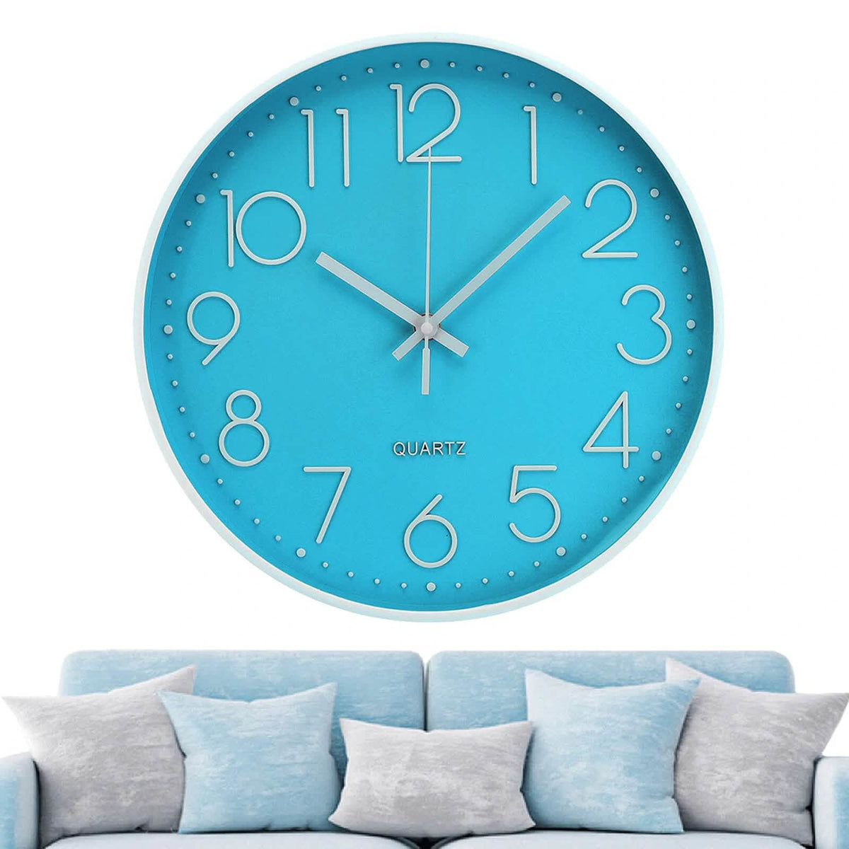 Silent Quartz Decorative Battery Powered Wall Clock Blue Household Appliances - Tophatter Daily Deals
