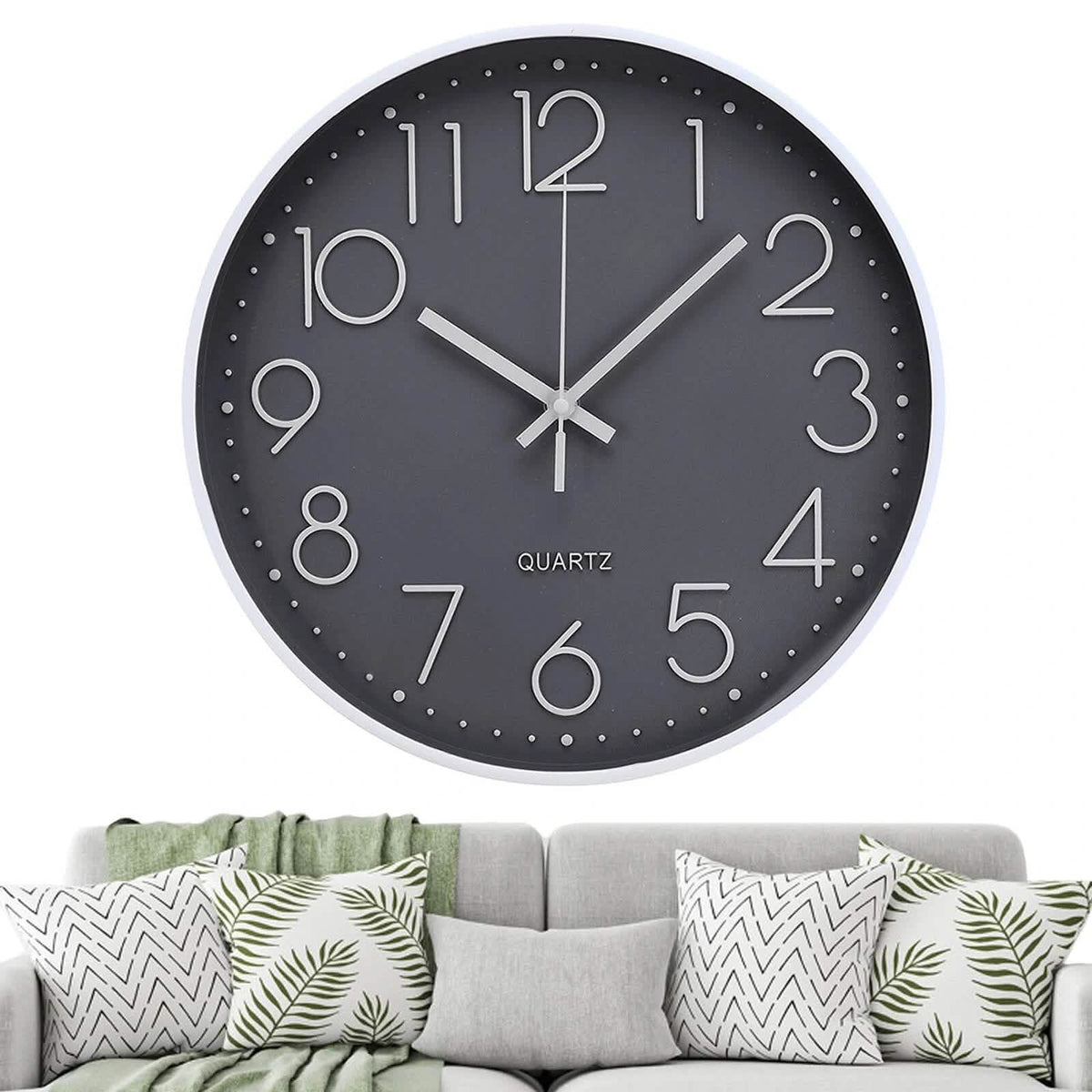 Silent Quartz Decorative Battery Powered Wall Clock Gray Household Appliances - Tophatter Daily Deals