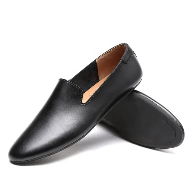 Simple Leather Men Loafers Black Loafers - Tophatter Daily Deals