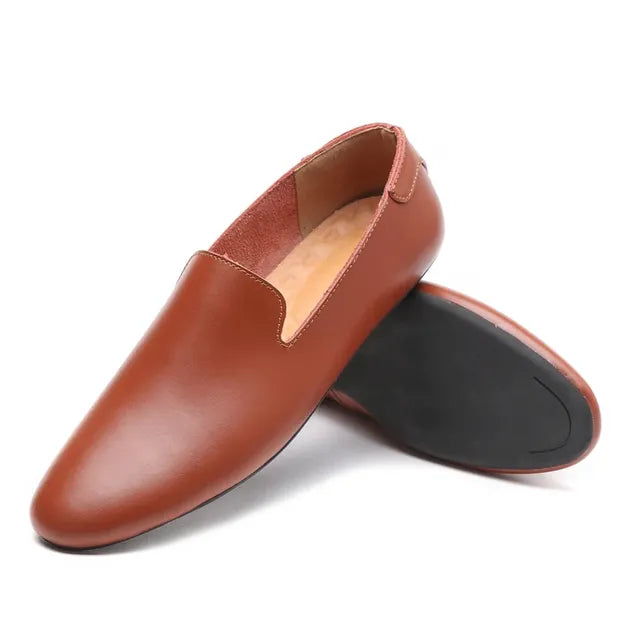 Simple Leather Men Loafers Brown Loafers - Tophatter Daily Deals