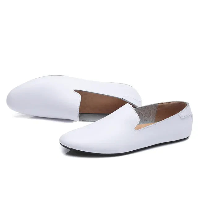 Simple Leather Men Loafers White Loafers - Tophatter Daily Deals