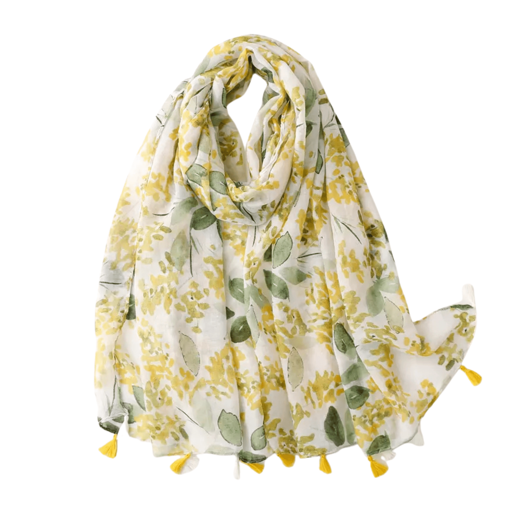 Yellow And Leafy Scarf with Tassels Multi Scarves - Tophatter Daily Deals