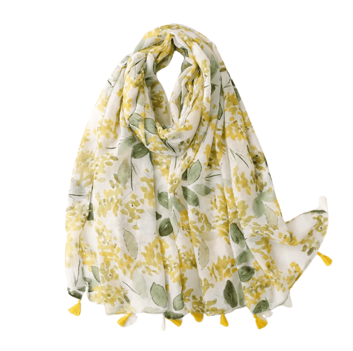 Yellow And Leafy Scarf with Tassels Multi Scarves - Tophatter Daily Deals