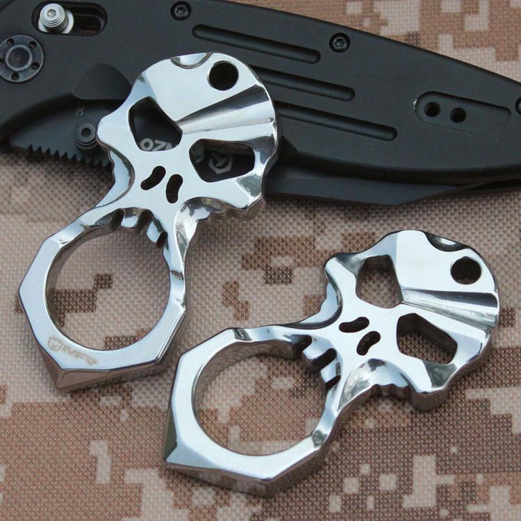 Skull 9R18MOV Stainless Steel Self Defense Keychain Tool Brass Knuckles - Tophatter Daily Deals
