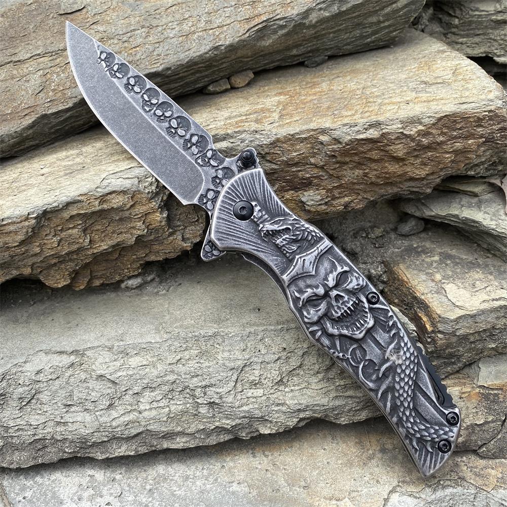 Snake Skull Relief Folding Knife Black - Tophatter Daily Deals