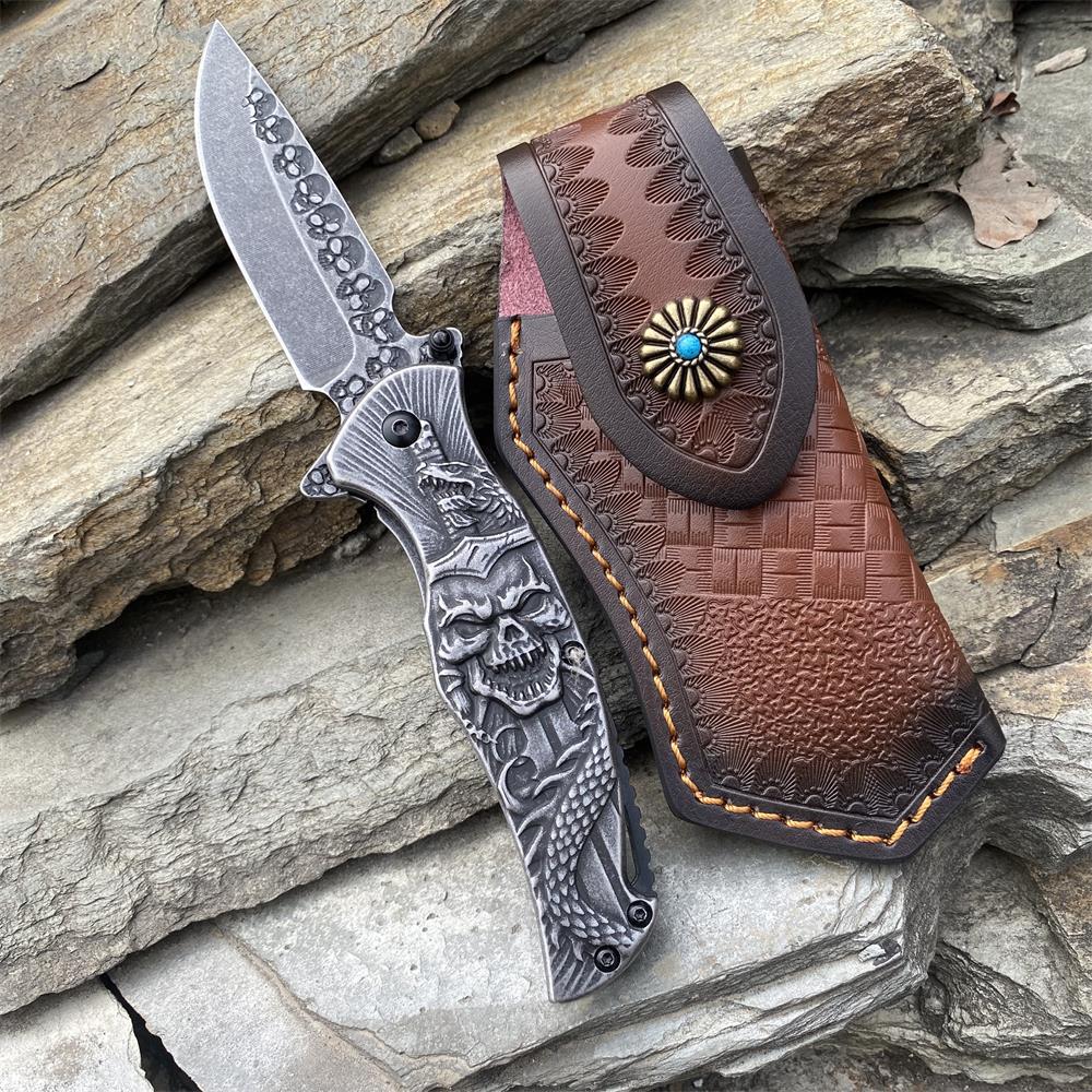 Snake Skull Relief Folding Knife Black & Case - Tophatter Daily Deals