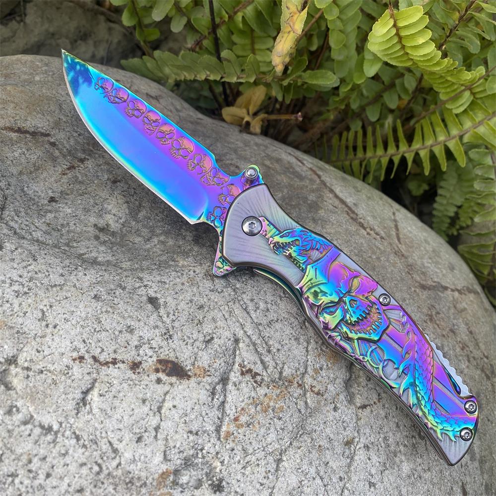 Snake Skull Relief Folding Knife Blue - Tophatter Daily Deals