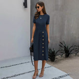 Slant Pocket Button Detail Dress Women's Dresses - Tophatter Daily Deals