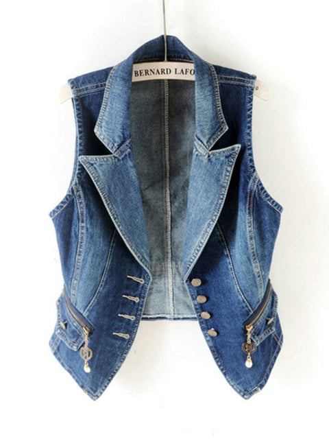 Sleeveless Short Jeans Waist coats Blue Coats & Jackets - Tophatter Daily Deals