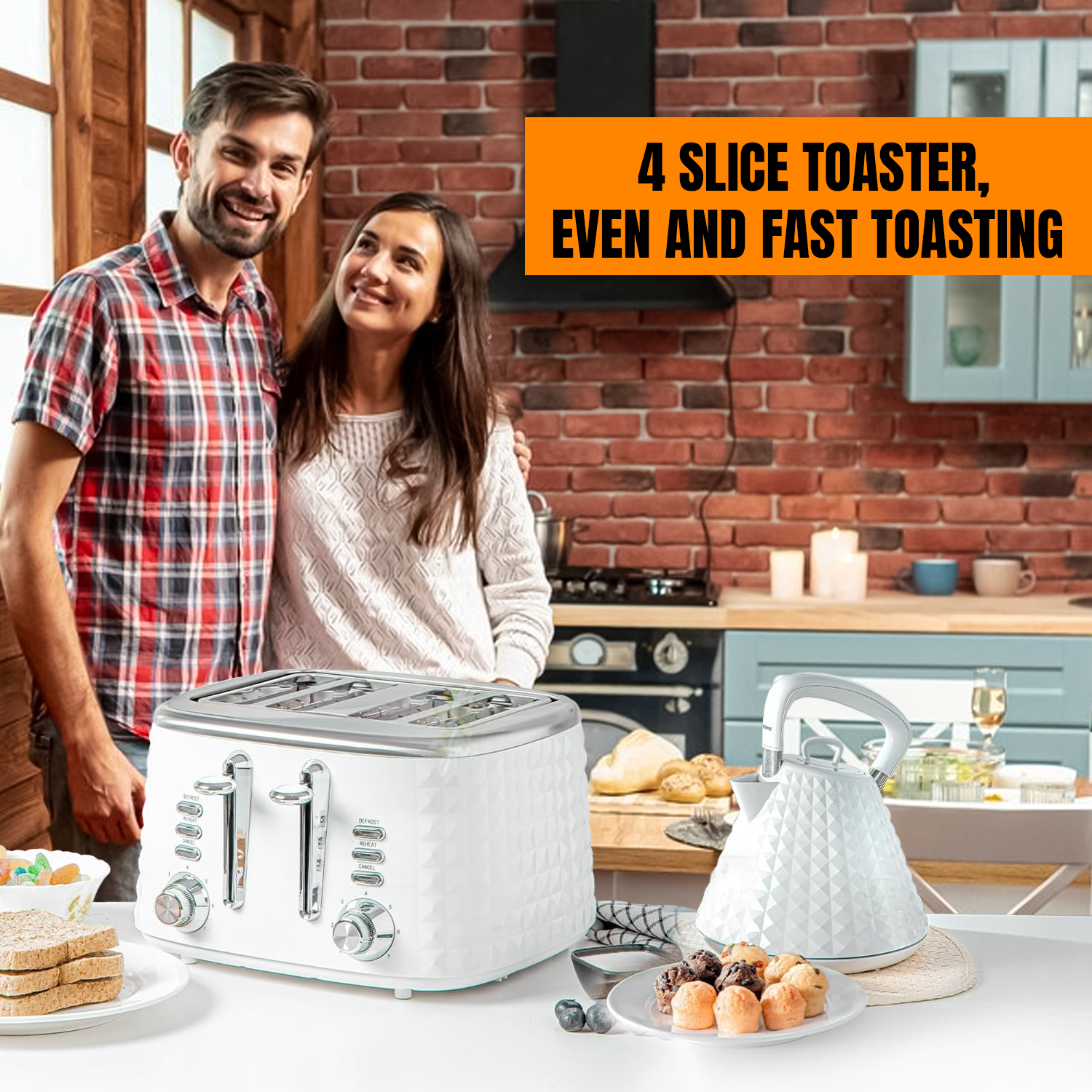 Four Slice Toaster and Kettle Set – Stylish Stainless Steel Breakfast Set with Fast Boil & Browning Control Kitchen - Tophatter Daily Deals
