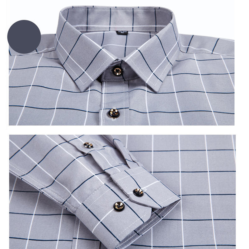 Slim Fit Plaid Shirt Casual Business Long Sleeve Men's Shirts - Tophatter Daily Deals