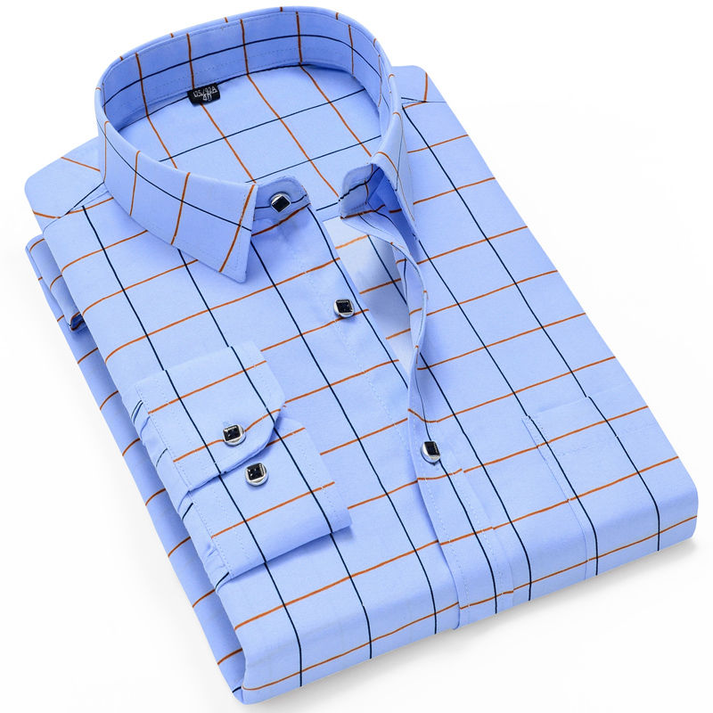 Slim Fit Plaid Shirt Casual Business Long Sleeve Men's Shirts - Tophatter Daily Deals