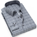 Slim Fit Plaid Shirt Casual Business Long Sleeve Plaid Gray Men's Shirts - Tophatter Daily Deals
