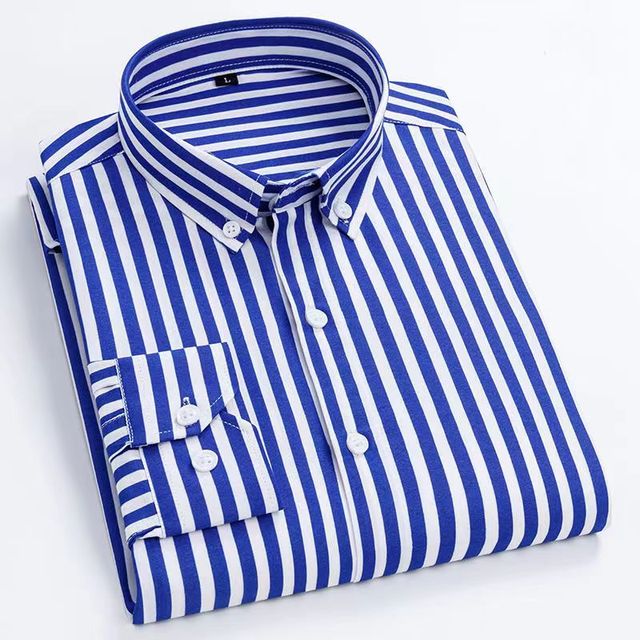 Men's Thin Striped Long-sleeve Shirt Striped Blue Men's Shirts - Tophatter Daily Deals