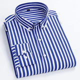 Slim Fit Plaid Shirt Casual Business Long Sleeve Striped Blue Men's Shirts - Tophatter Daily Deals