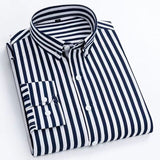 Slim Fit Plaid Shirt Casual Business Long Sleeve Striped Black Men's Shirts - Tophatter Daily Deals