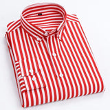 Slim Fit Plaid Shirt Casual Business Long Sleeve Striped Red Men's Shirts - Tophatter Daily Deals