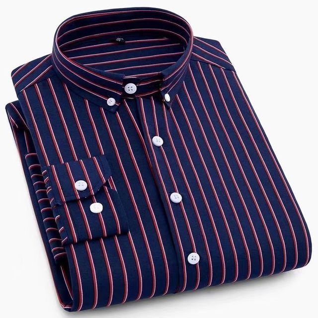 Slim Fit Plaid Shirt Casual Business Long Sleeve Striped Black Red Men's Shirts - Tophatter Daily Deals