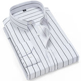 Slim Fit Plaid Shirt Casual Business Long Sleeve Striped Whtie Men's Shirts - Tophatter Daily Deals