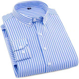 Slim Fit Plaid Shirt Casual Business Long Sleeve Striped Light Blue Men's Shirts - Tophatter Daily Deals