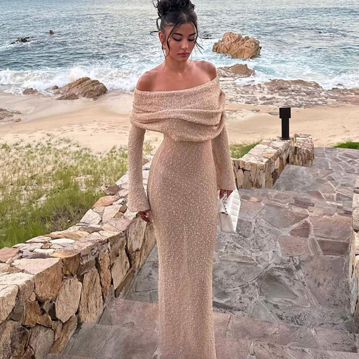 Slim Knitted Sexy See Through Dresses Solid Color Dresses - Tophatter Daily Deals