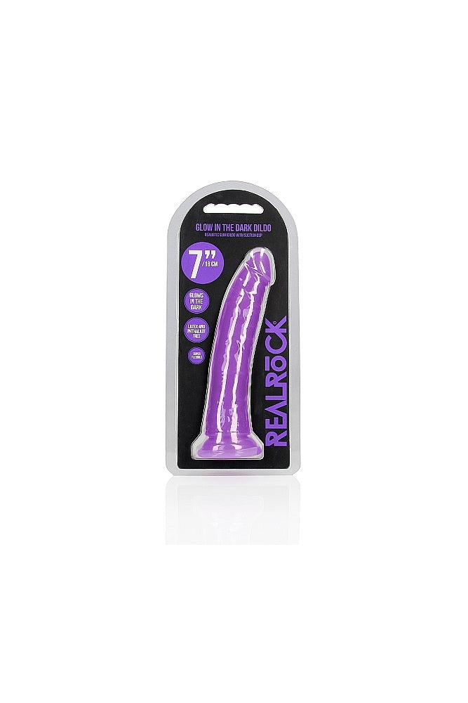 Shots Toys - RealRock - 7" Glow in the Dark Slim Realistic Dildo with Suction Cup - Purple Sex Toy - Tophatter Daily Deals