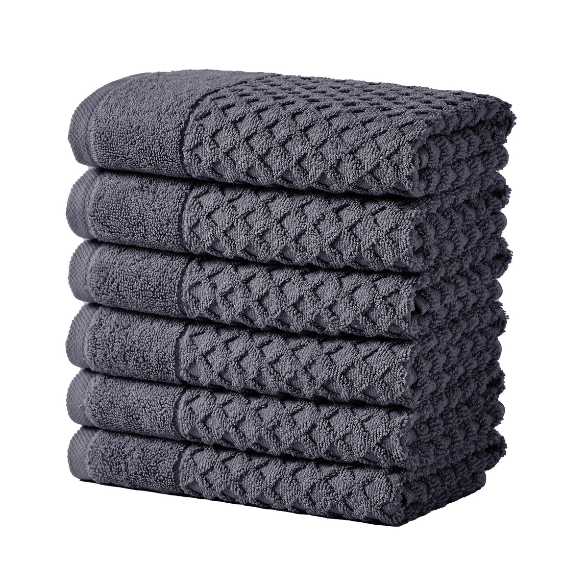 Cotton Diamond Waffle Weave Bath Towel Set - Grayson Collection Hand Towel (Pack of 6) Stone Blue Bath - Tophatter Daily Deals
