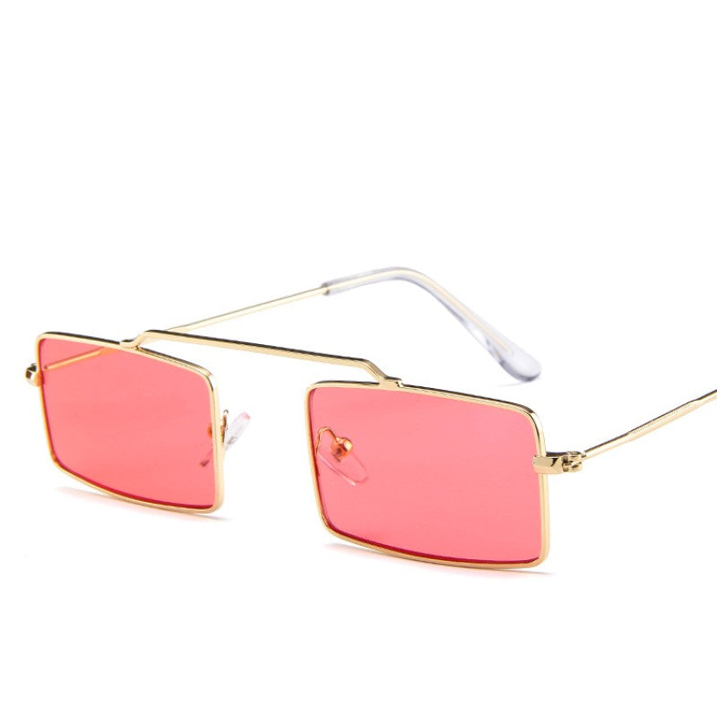 Small Square Sunglasses Vintage Shades Black Red Metal Frame Gold Red Sunglasses - Tophatter Daily Deals