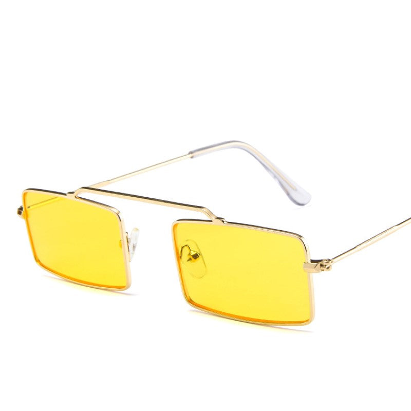 Small Square Sunglasses Vintage Shades Black Red Metal Frame Gold Yellow Sunglasses - Tophatter Daily Deals