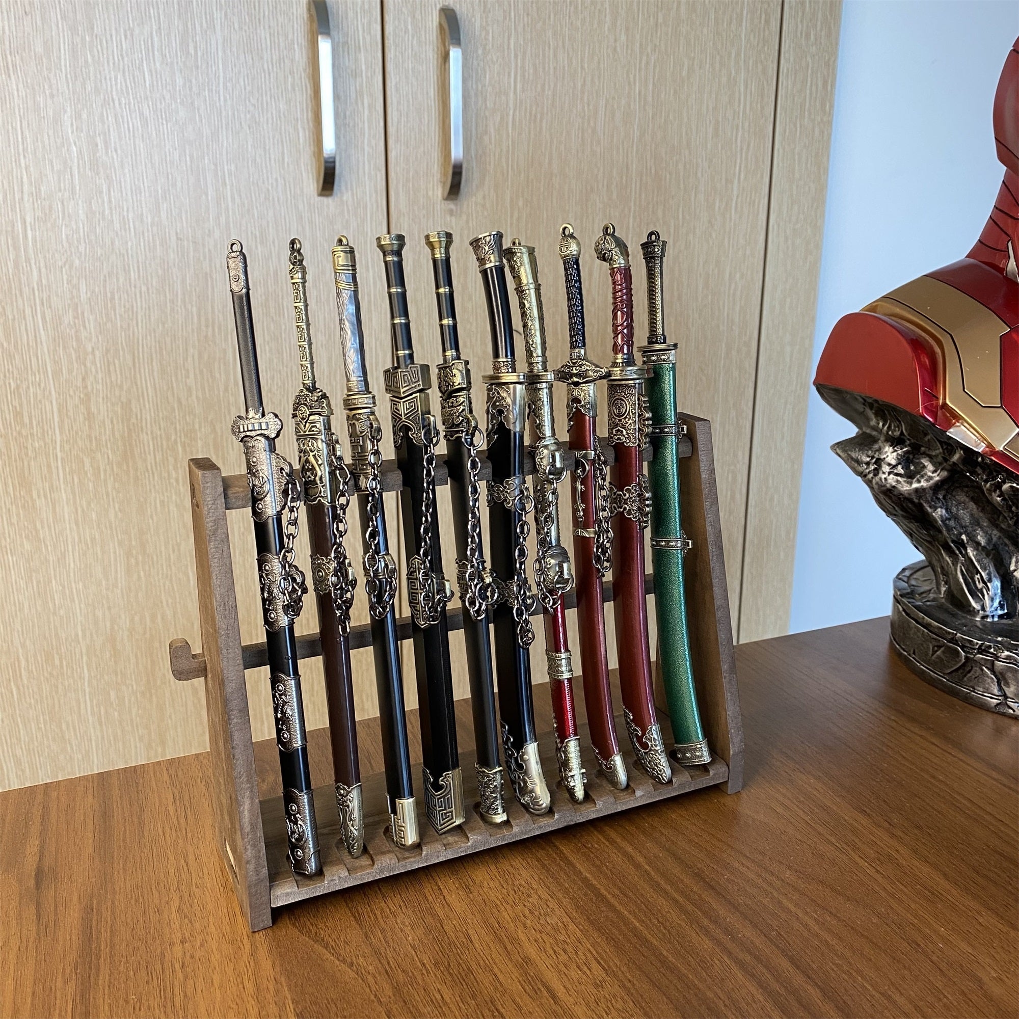 10-Layer Vertical Small Sword Small Long Handle Weapon Wood Display Holder Wooden Kit - Tophatter Daily Deals
