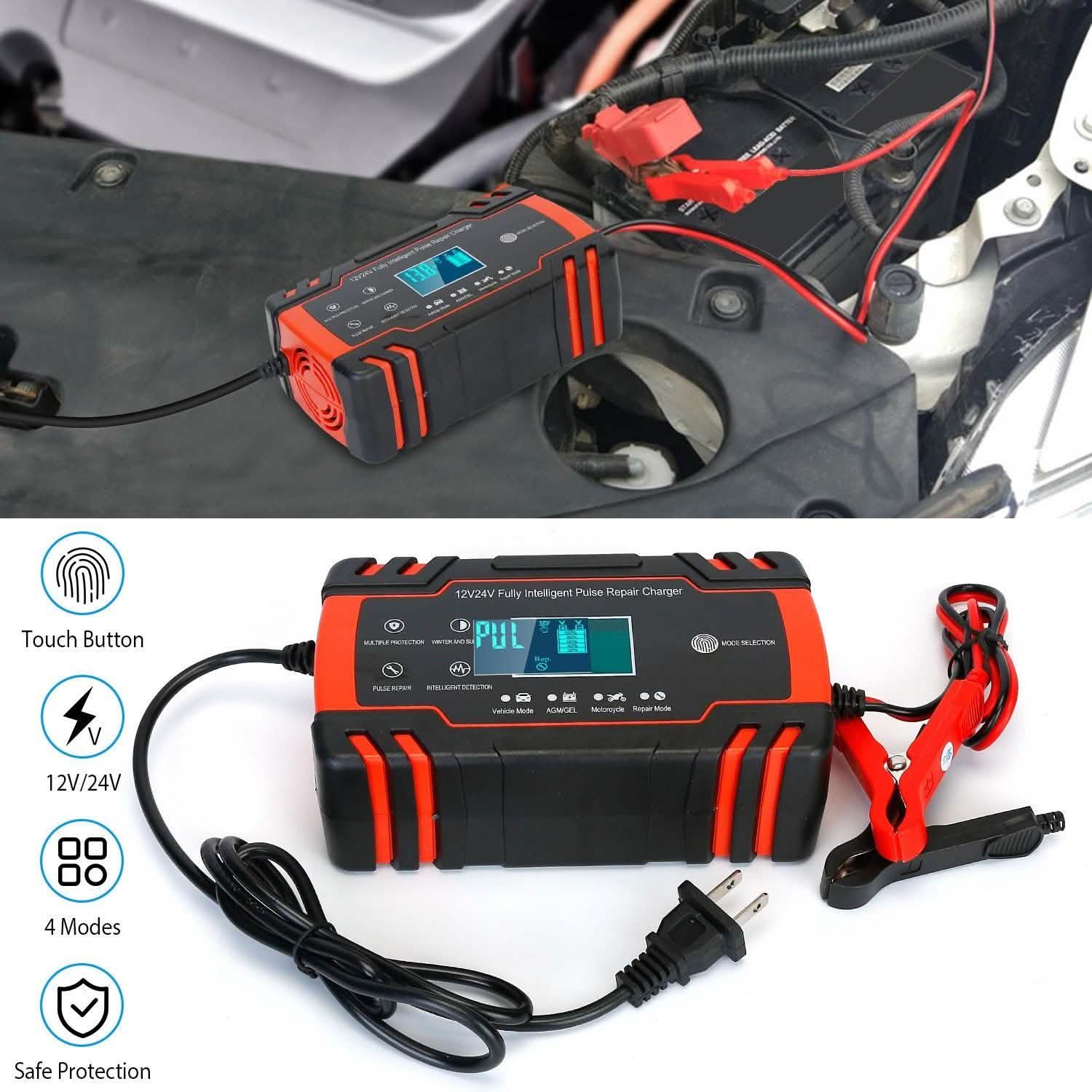 Smart Automatic Battery Charger with LCD Display Automotive - Tophatter Daily Deals