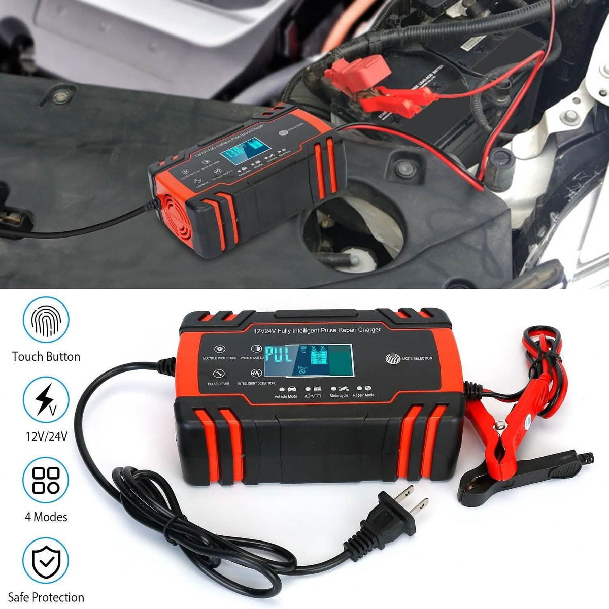 Smart Automatic Battery Charger with LCD Display Automotive - Tophatter Daily Deals