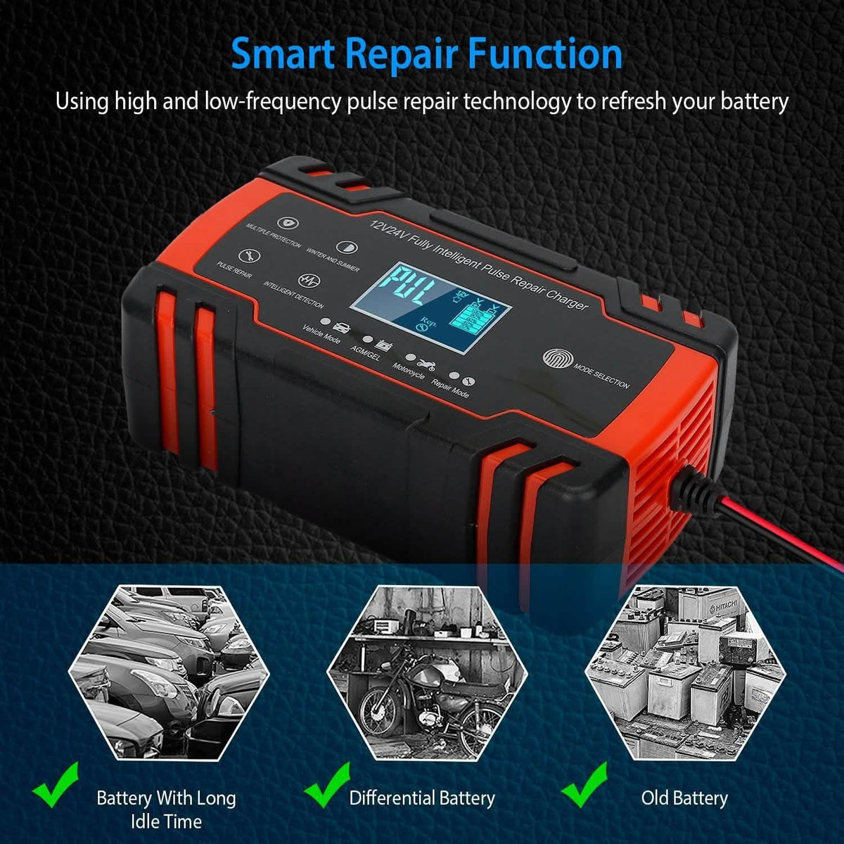 Smart Automatic Battery Charger with LCD Display Automotive - Tophatter Daily Deals