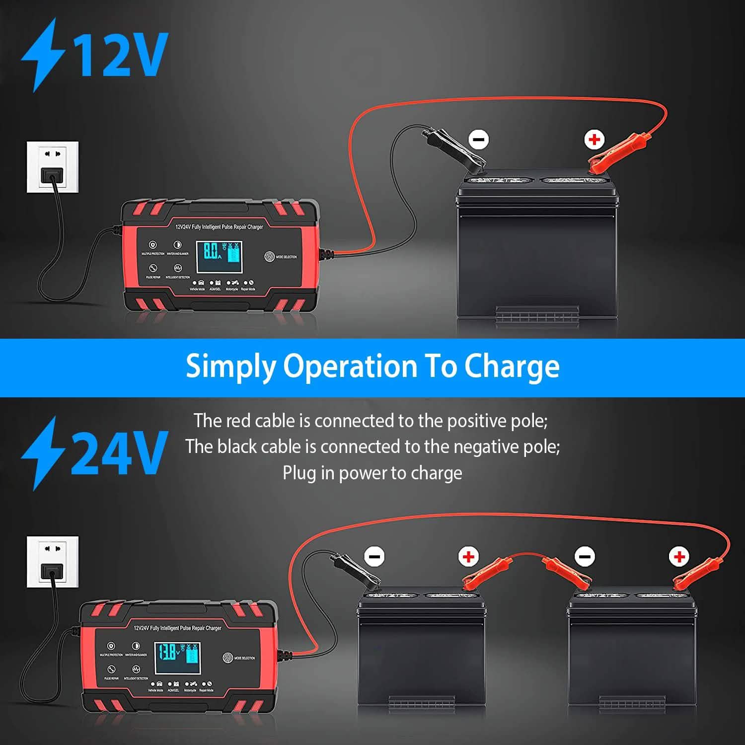Smart Automatic Battery Charger with LCD Display Automotive - Tophatter Daily Deals